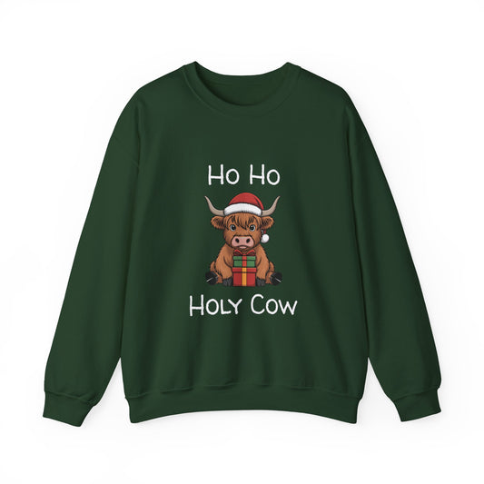 Ho Ho Holy Cow Christmas Sweatshirt - Cute Santa Cow Holiday Crewneck