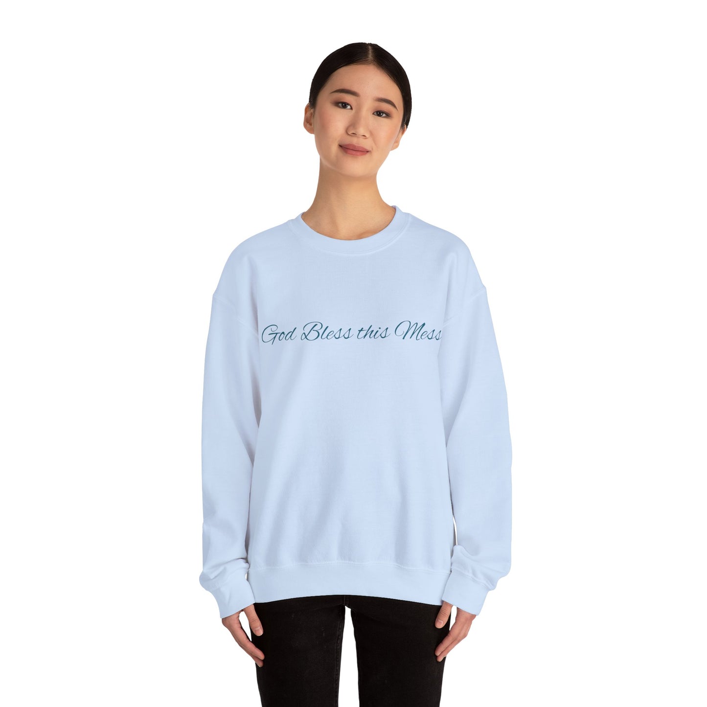 Crewneck Sweatshirt — "God Bless this Mess" Cozy Inspirational Pullover