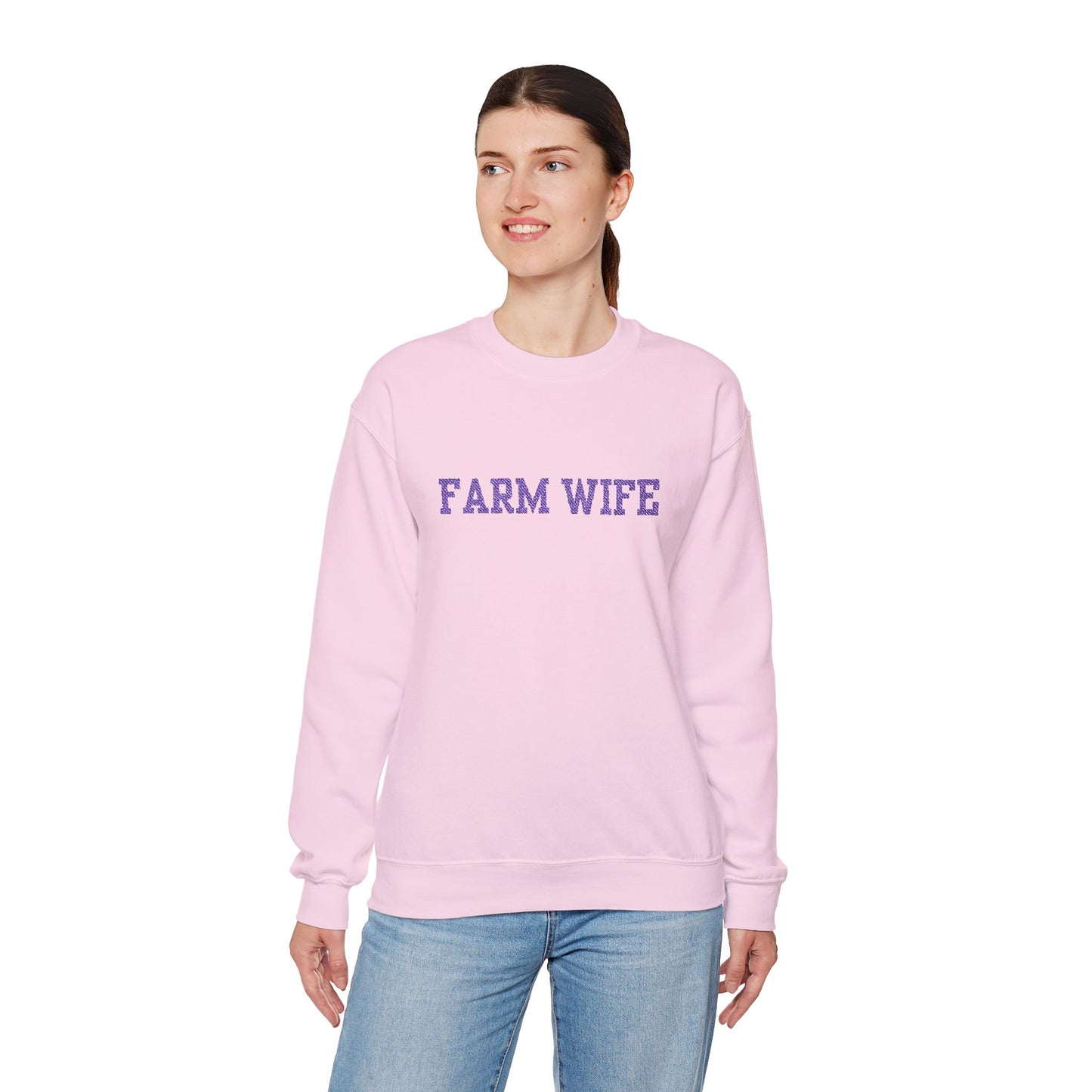 Farm Wife Crewneck Sweatshirt — Floral Text Women's Farm Life Pullover
