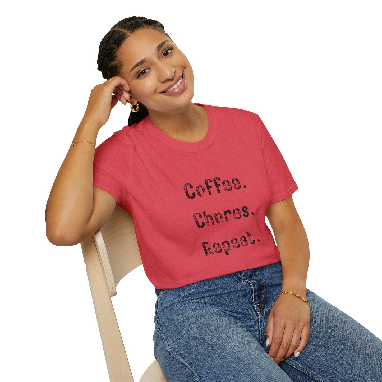 Coffee, Chores, Repeat. T-Shirt — Casual Everyday Graphic Tee