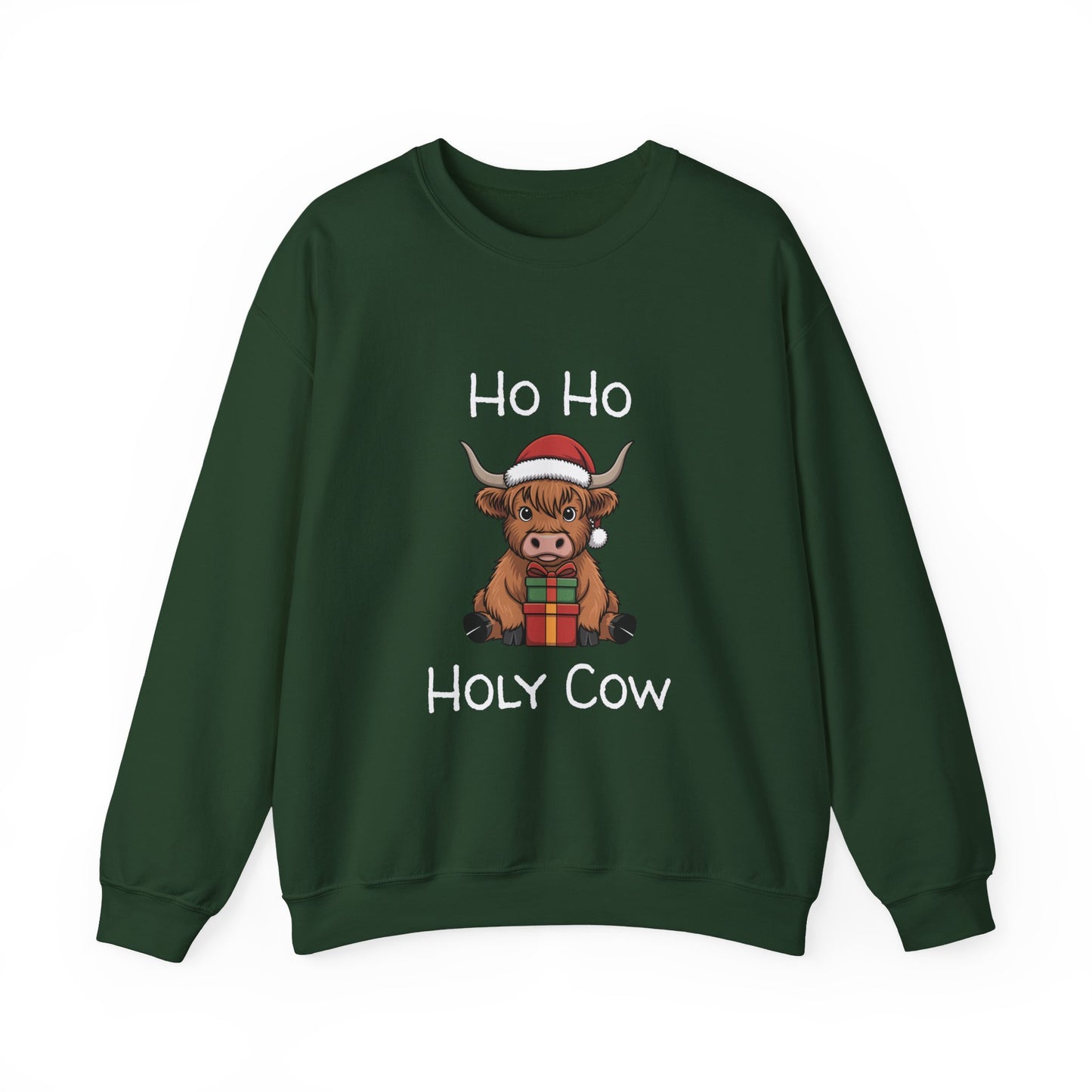 Ho Ho Holy Cow Christmas Sweatshirt - Cute Santa Cow Holiday Crewneck