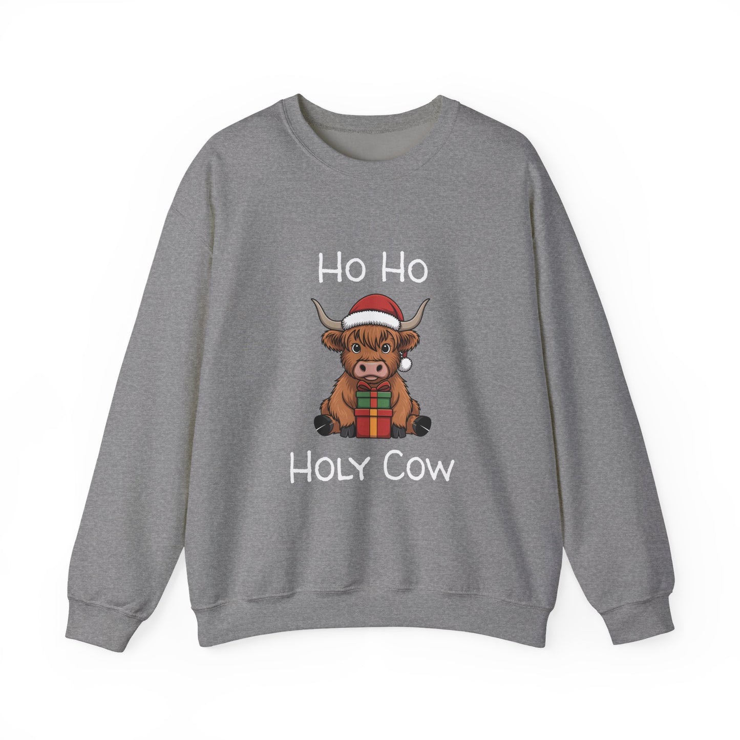 Ho Ho Holy Cow Christmas Sweatshirt - Cute Santa Cow Holiday Crewneck