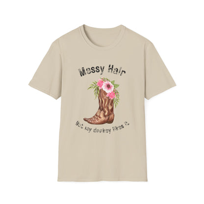 Messy Hair Don’t Care Cowboy Boot T-Shirt