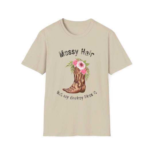 Messy Hair Don’t Care Cowboy Boot T-Shirt