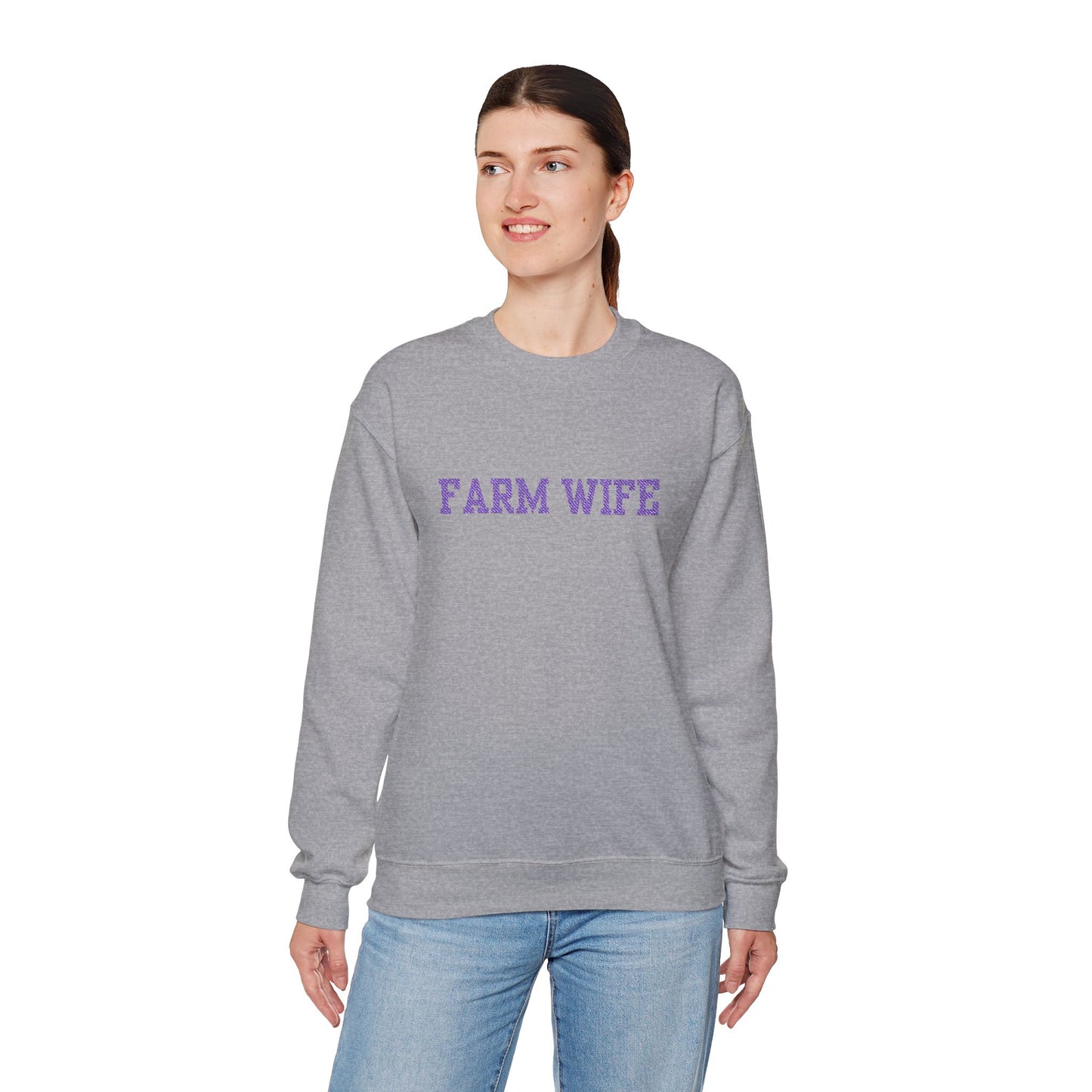Farm Wife Crewneck Sweatshirt — Floral Text Women's Farm Life Pullover