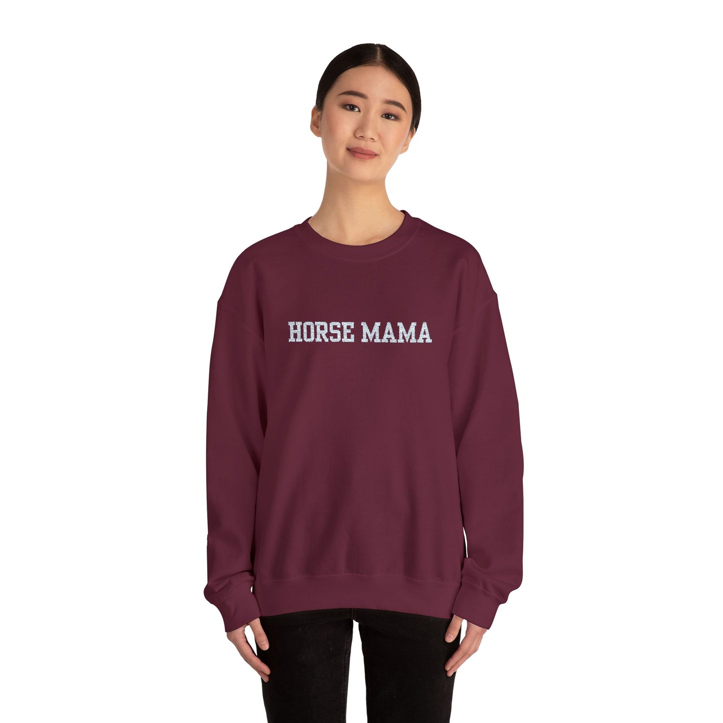 Embroidered Horse Mama Crewneck Sweatshirt — Cozy Equestrian Mom Pullover