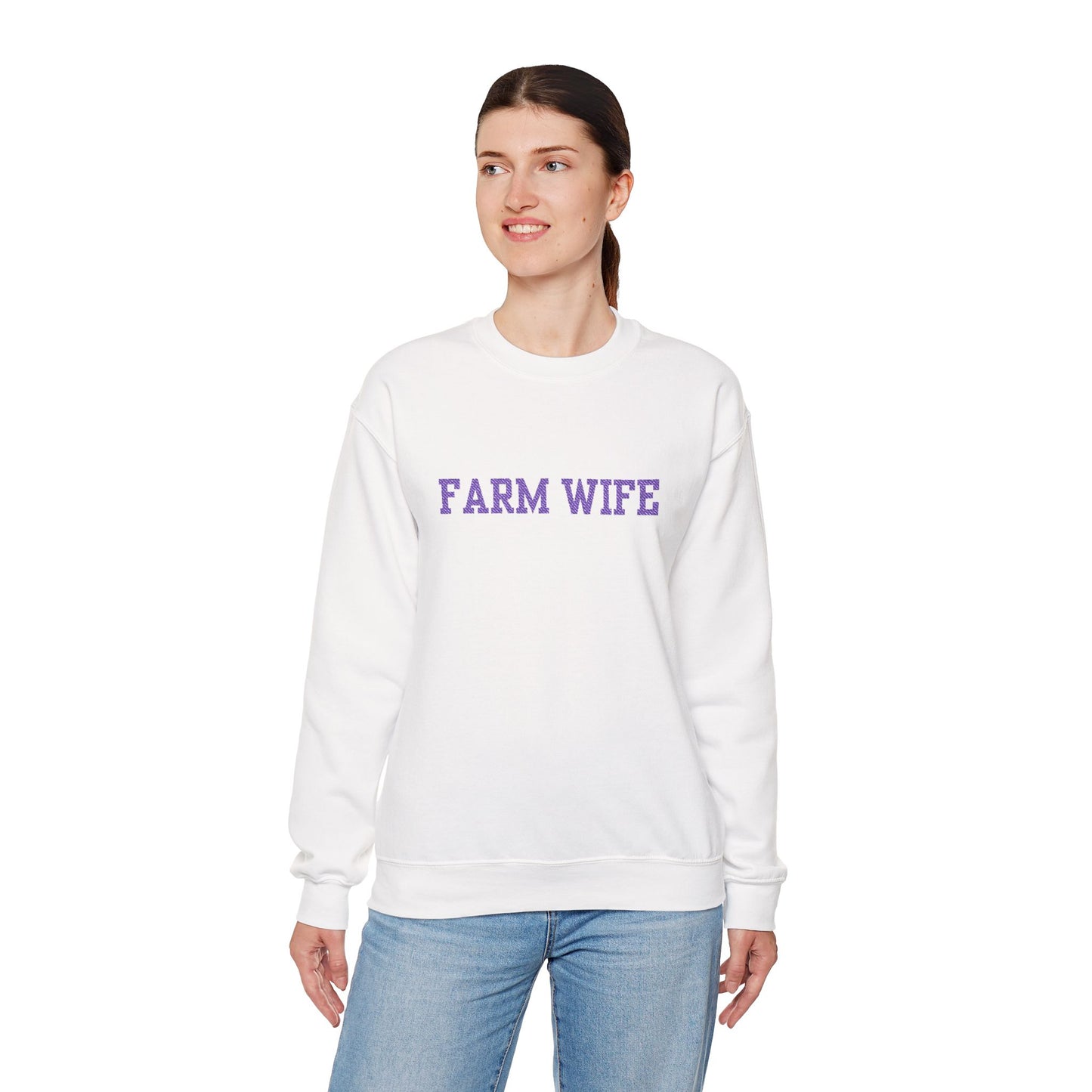 Farm Wife Crewneck Sweatshirt — Floral Text Women's Farm Life Pullover