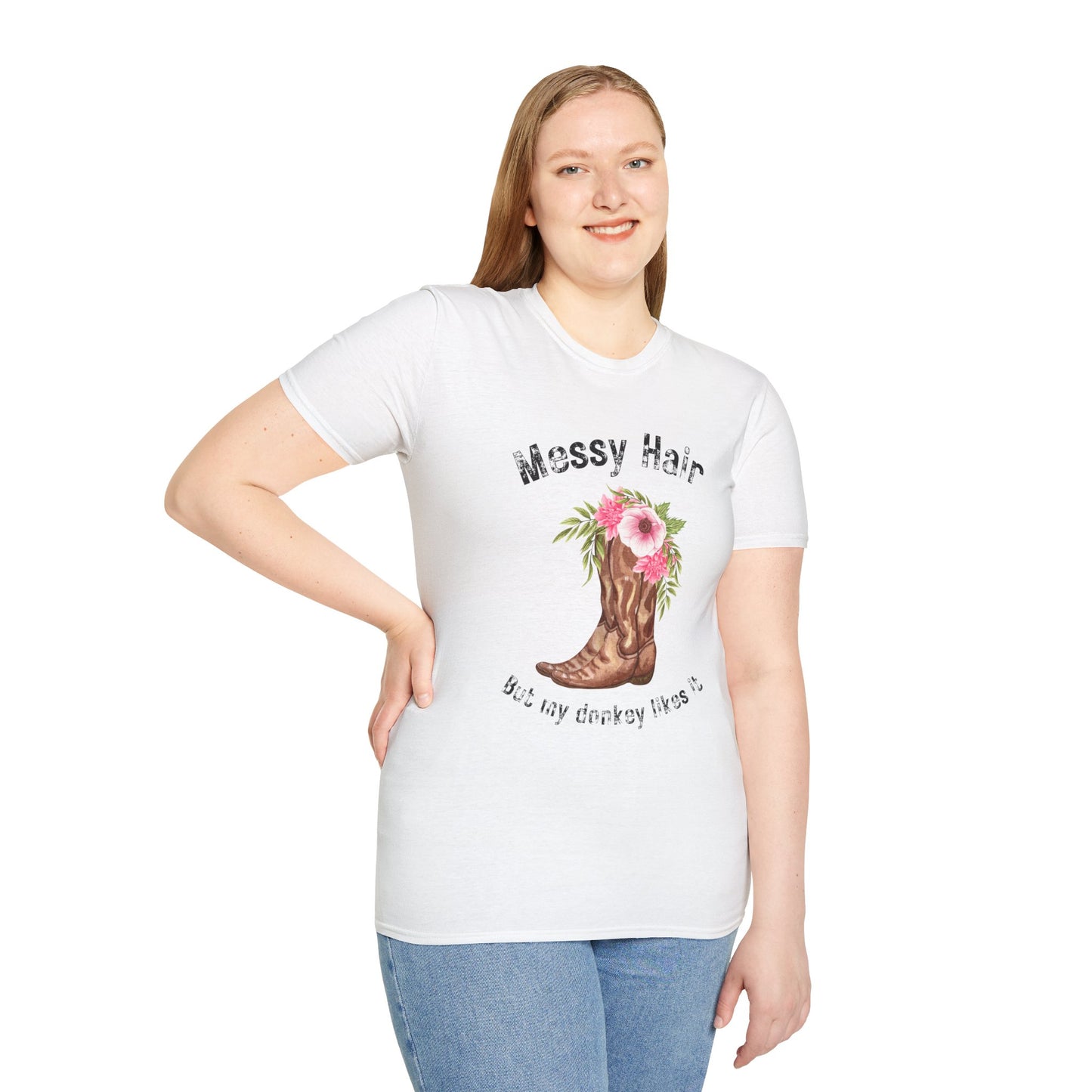 Messy Hair Don’t Care Cowboy Boot T-Shirt