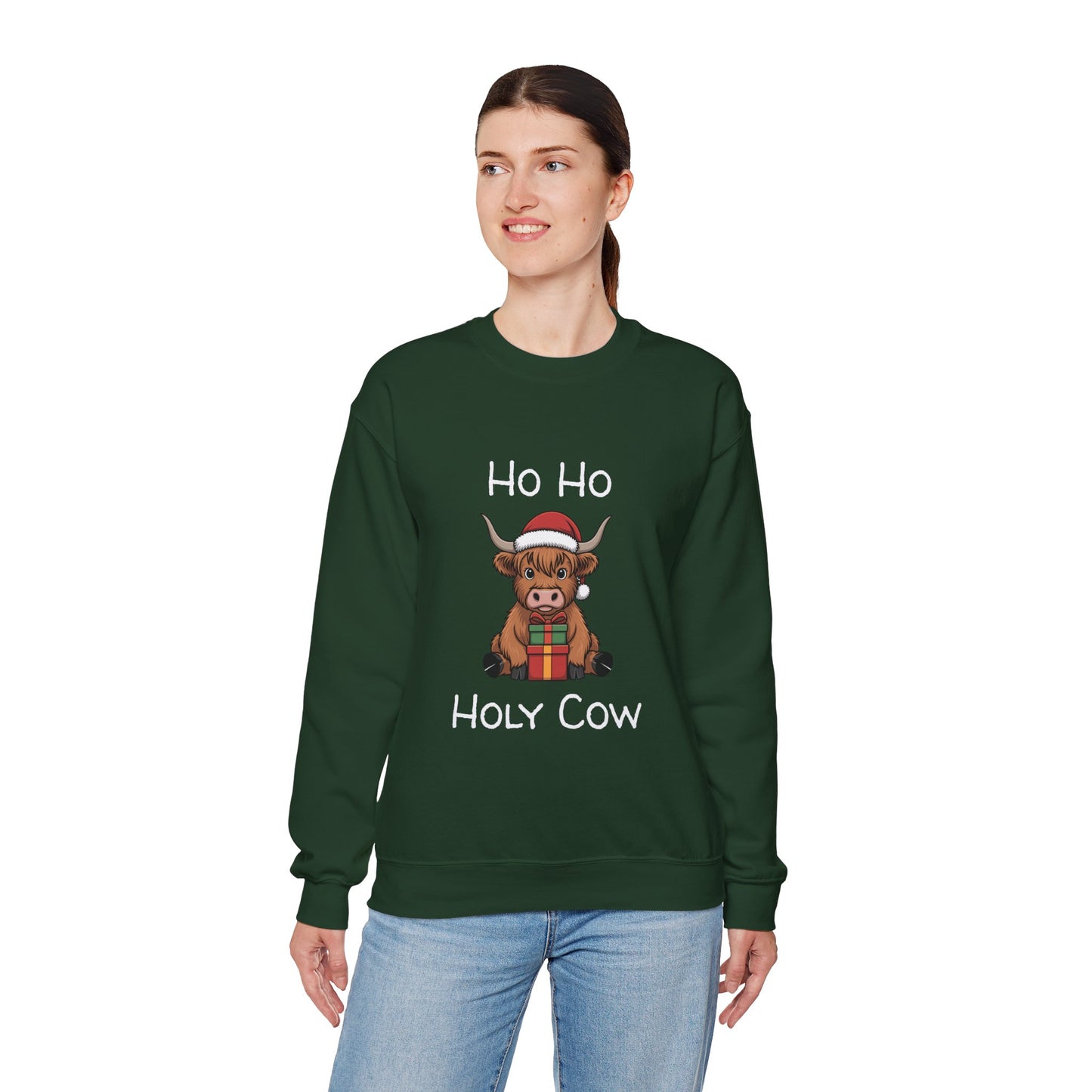 Ho Ho Holy Cow Christmas Sweatshirt - Cute Santa Cow Holiday Crewneck