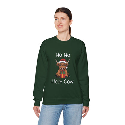 Ho Ho Holy Cow Christmas Sweatshirt - Cute Santa Cow Holiday Crewneck