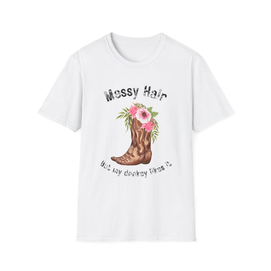 Messy Hair Don’t Care Cowboy Boot T-Shirt