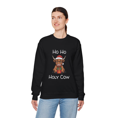 Ho Ho Holy Cow Christmas Sweatshirt - Cute Santa Cow Holiday Crewneck