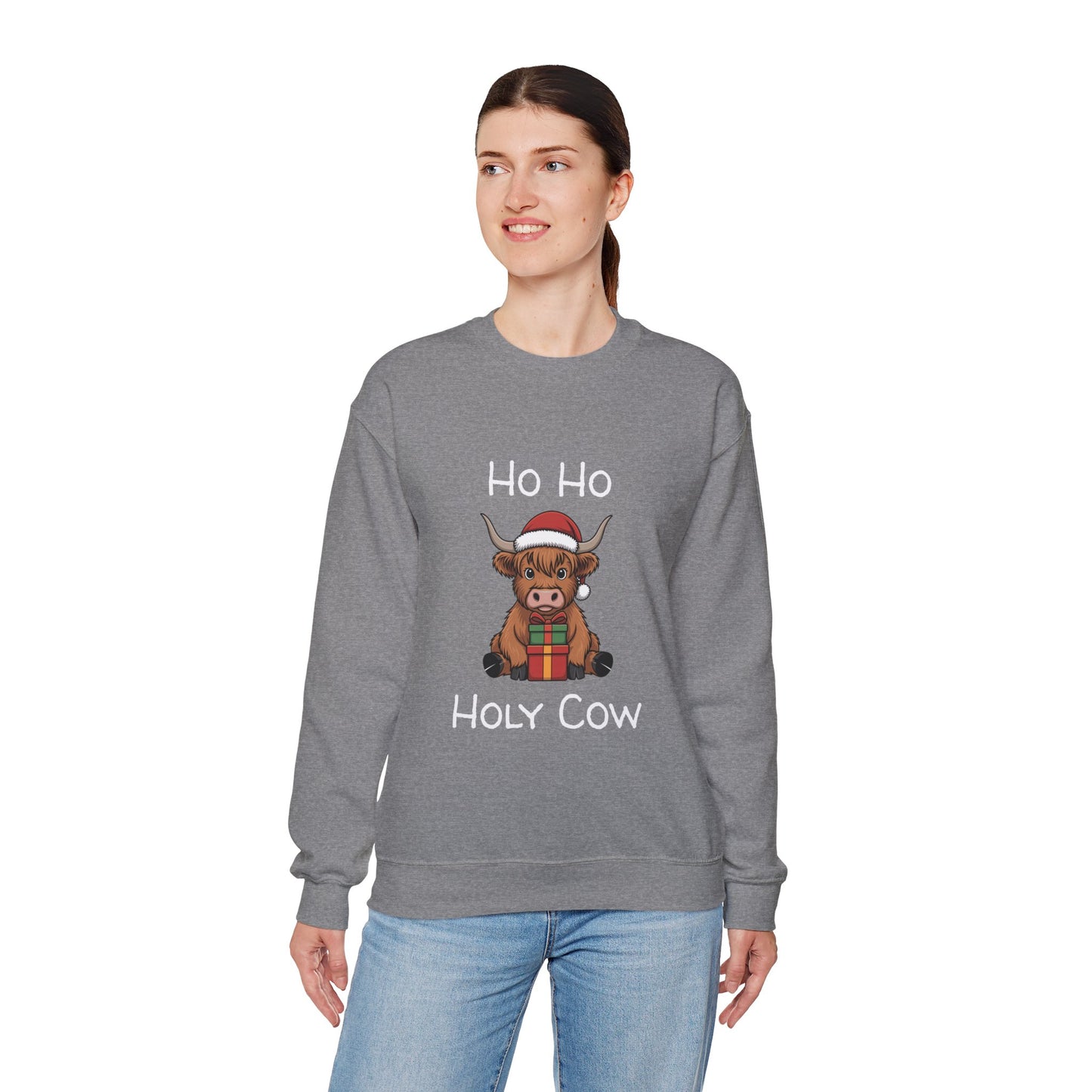 Ho Ho Holy Cow Christmas Sweatshirt - Cute Santa Cow Holiday Crewneck