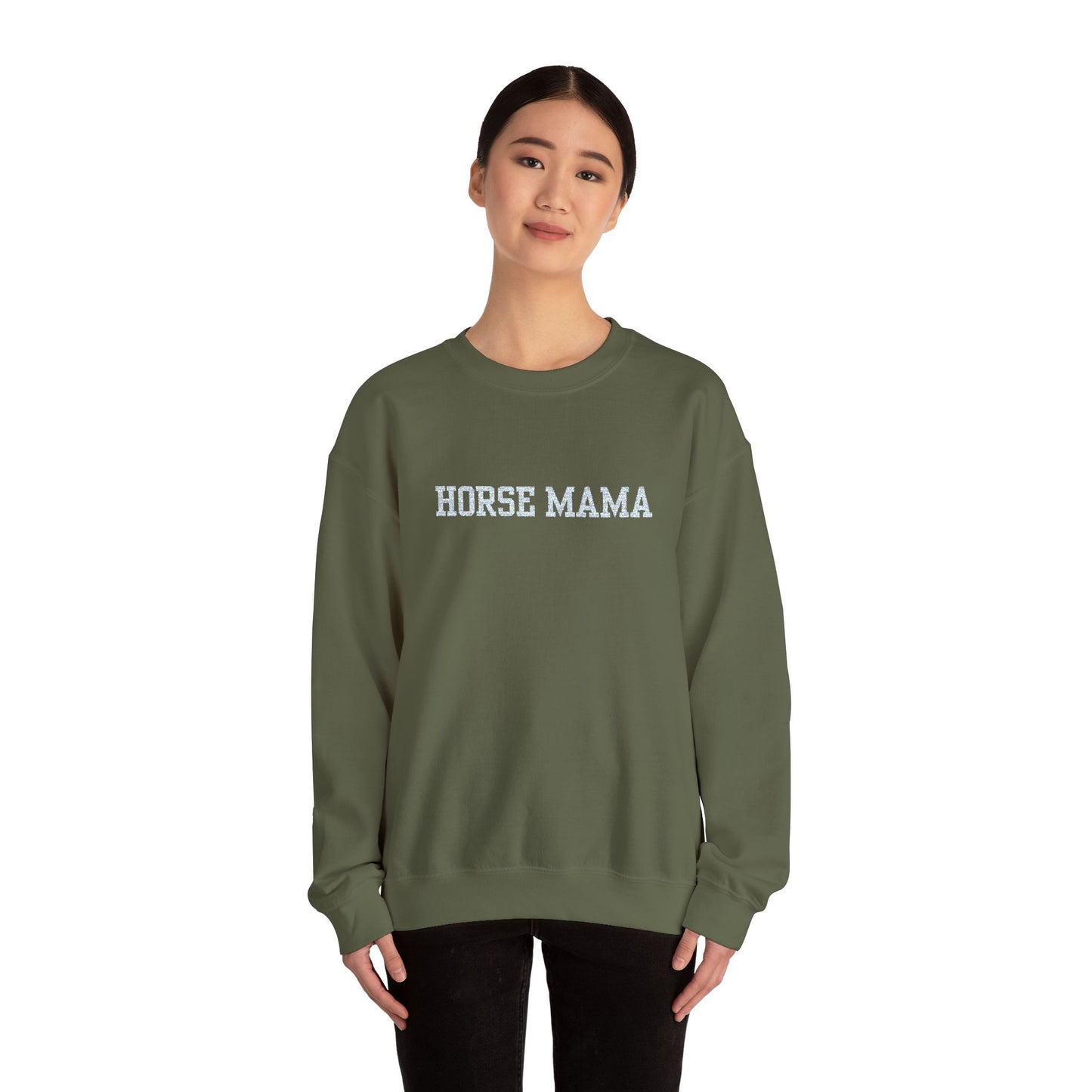 Embroidered Horse Mama Crewneck Sweatshirt — Cozy Equestrian Mom Pullover