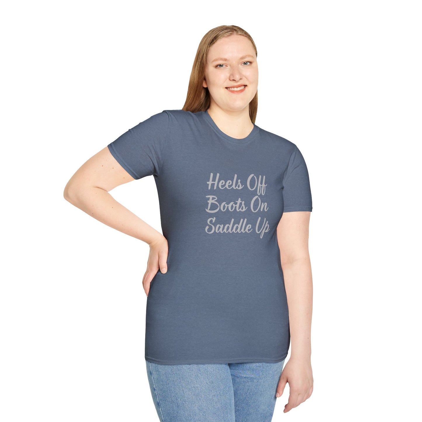 Heels Off Boots On Saddle Up T-Shirt — Western Cowgirl Country Riding Tee
