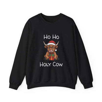 Ho Ho Holy Cow Christmas Sweatshirt - Cute Santa Cow Holiday Crewneck