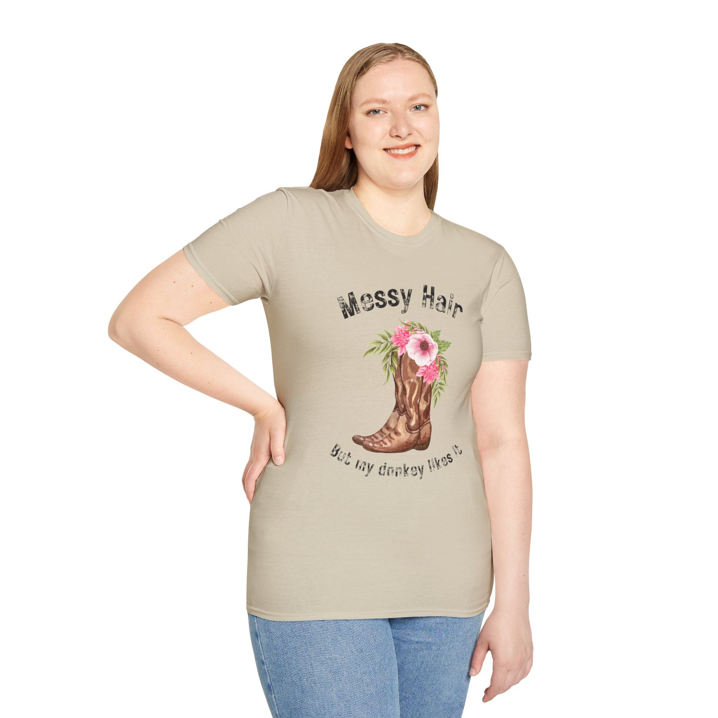 Messy Hair Don’t Care Cowboy Boot T-Shirt