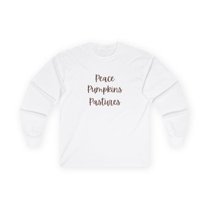Peace Pumpkins Pastures Long Sleeve Tee for Cozy Autumn Days