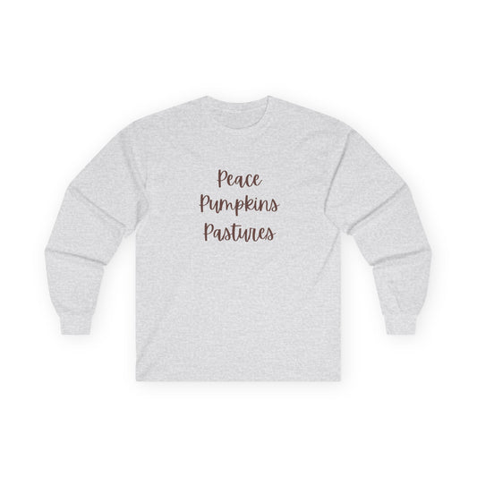 Peace Pumpkins Pastures Long Sleeve Tee for Cozy Autumn Days